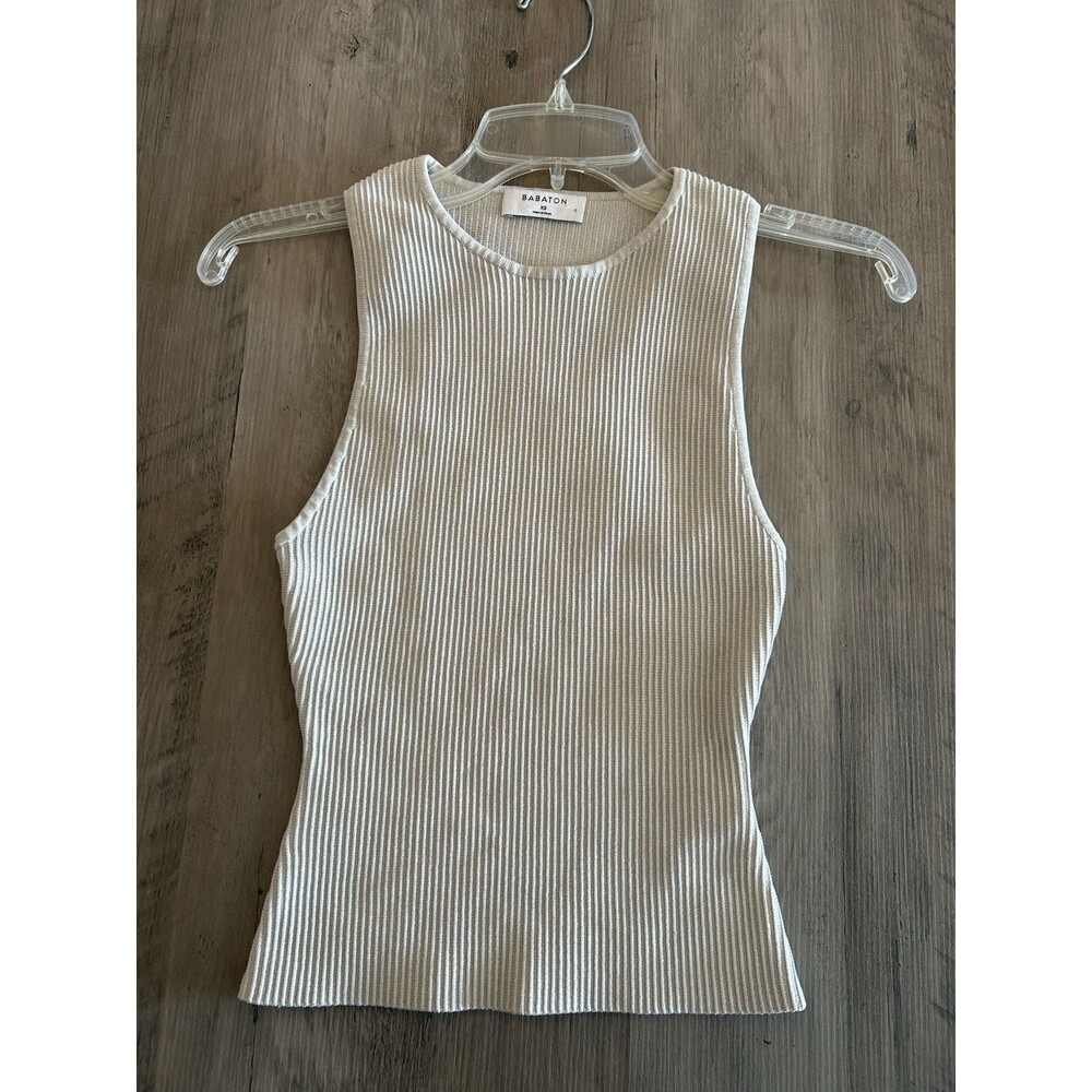 Babaton Sculpt Knit Cropped Tank Top Gray Ribbed Racerback Crew Neck Size XS